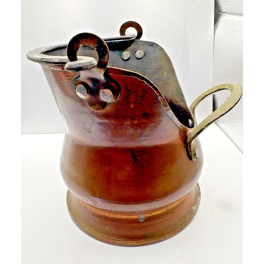 Vintage Copper Scuttle Bucket Ethan Allen Made Israel Brass Handles Collectible